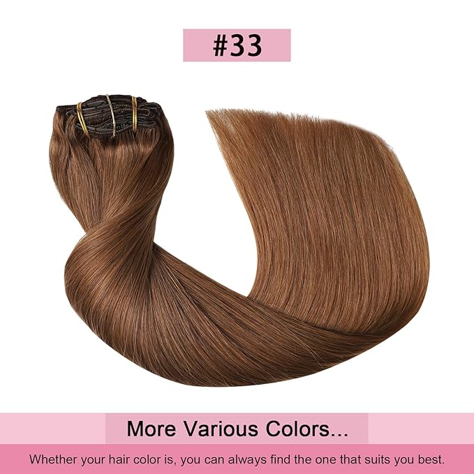 Pro2.0 Clip in Hair Extensions Real Human Hair 22inch 7pcs #33 Dark Auburn Copper Remy Real Hair Extensions Clip in Human Hair 120g Thick Double Weft for Women（#33-22inch）
