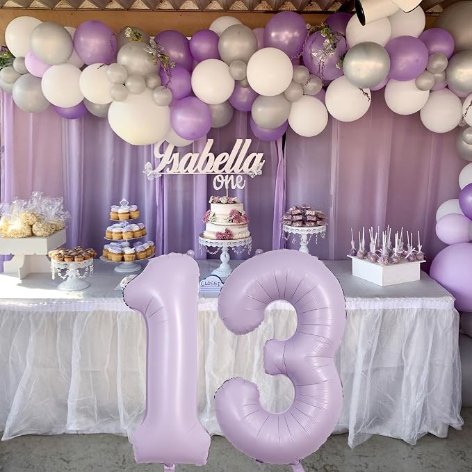 Number Balloons 13 Pastel Purple, 40 Inch Lavender Mylar Foil Number 1 & 3 - Image 6