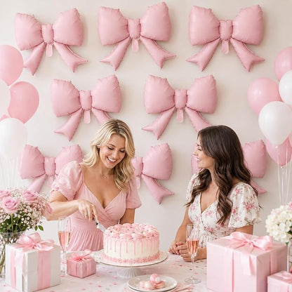 8Pcs Pink Bow Foil Balloons, 21Inch Pink Bow Shaped Balloons - Image 3
