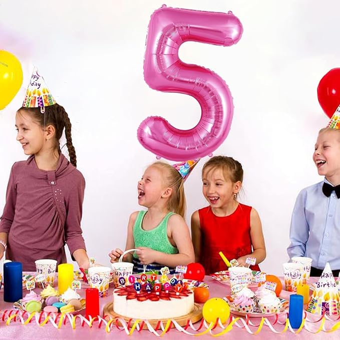 Pink Number Balloons, Large Hot pink Number 5 Balloon 40 Inch Pink 5 Balloon - Image 3