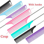 8pcs Rat Tail Combs Set,Long Steel Pin Teasing Combs for Salon Hair Stylists,2 styles and multiple colorsb of Metal Parting Combs for Women,Hair Teasing Fine Tooth Comb Aigee