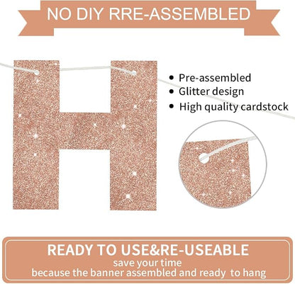 BEISHIDA Pre-Strung Rose Gold Happy Birthday Banner Party Sign Decoration | - Image 2