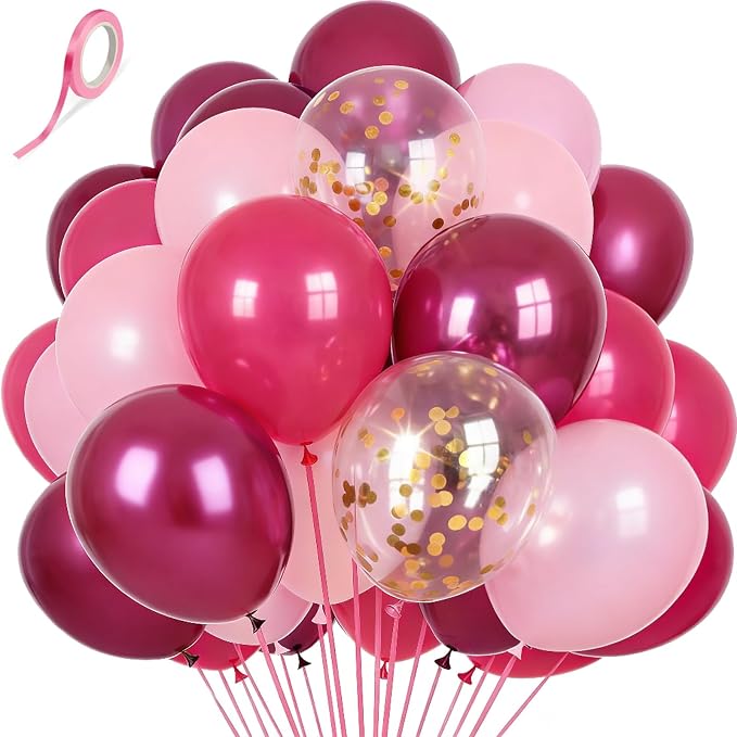 Hot Pink Balloons 60Pcs 12 Inch Confetti Latex Balloons by Kelfuoya