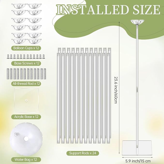 Aneco 12 Pieces Clear Acrylic Balloon Stand Set 23.6 Inches Height Balloon - Image 2