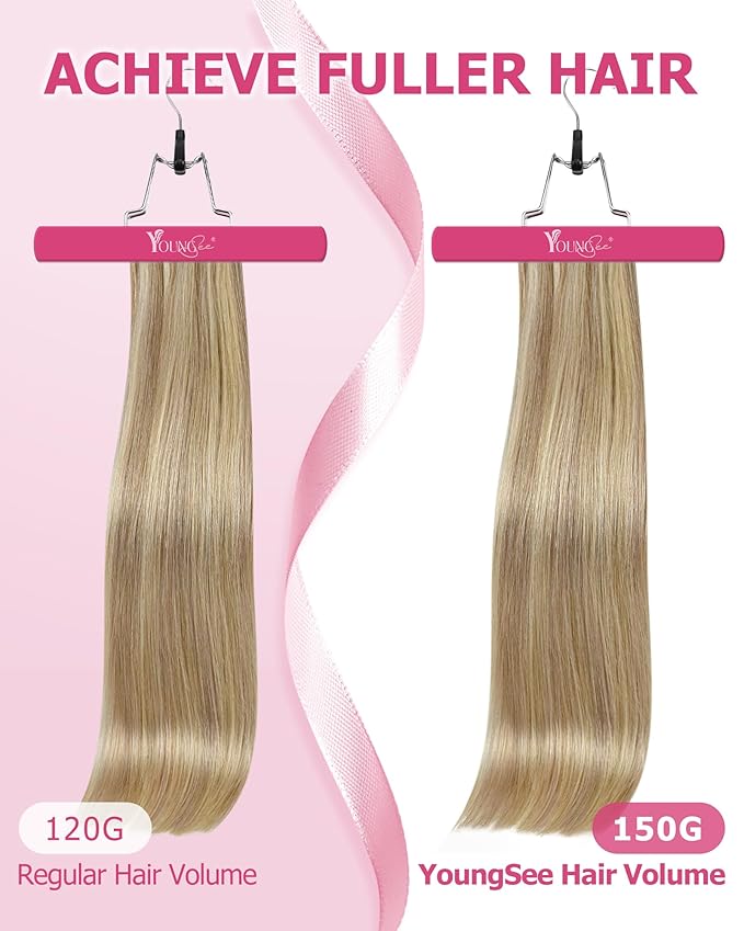 YoungSee Blonde Clip in Hair Extensions Real Human Hair Light Blonde Highlighted Golden Blond Clip on Hair Extensions for Women Human Hair Clip in Extensions Long Straight Hair 22Inch 120G 7Pcs