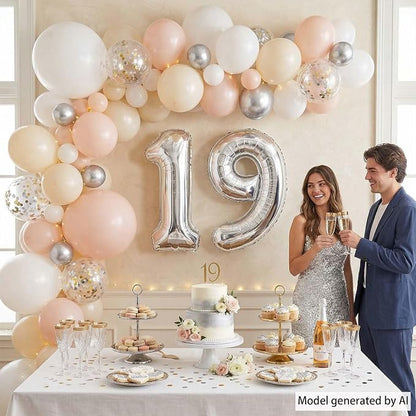 Silver Number 19 Balloon 40 Inch, Sleek Foil - Image 6