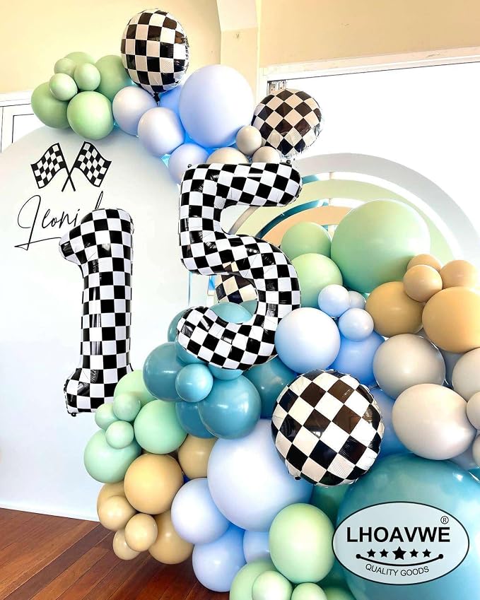 Number 10 Checkered Balloons 40 Inch Giant Race Car Checkered 10 Number Balloons - Image 6