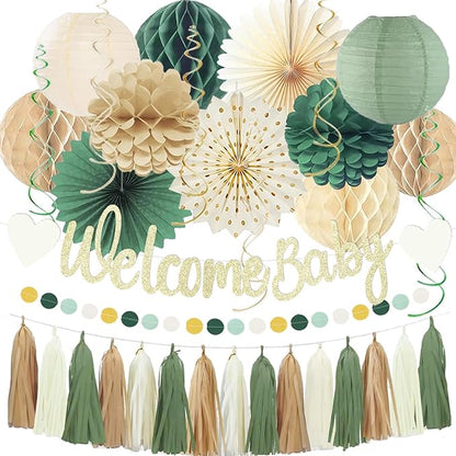 Sage Green Baby Shower Decorations Boys Safari Welcome Baby Sign Olive Green by Vztipki