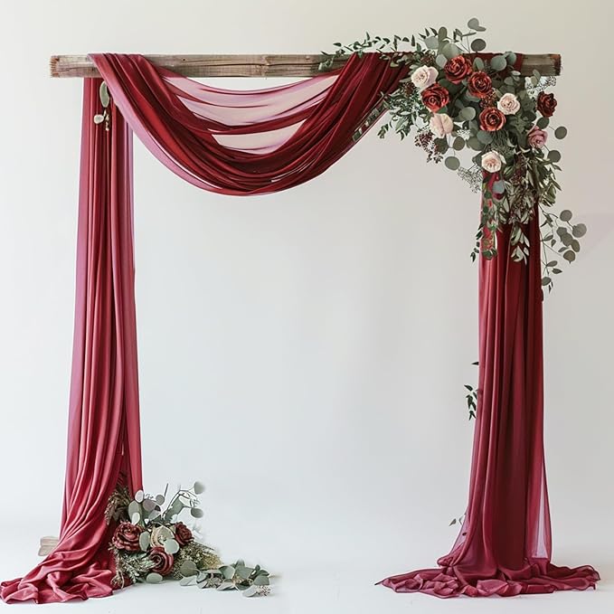 Wedding Arch Draping Fabric Backdrop Drapes 28.7" x 20FT, Burgundy | Sheer by Wokceer