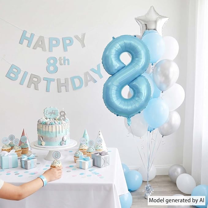 Pearlescent Blue Number 8 Balloon 40 Inch, Large Light Blue Mylar Foil Balloon - Image 7