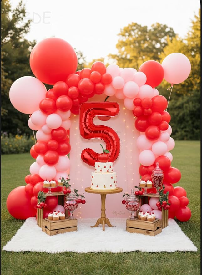 40 Inch 5 Red Number Balloons Mylar Foil Balloons 5st Birthday Party Decor | - Image 5
