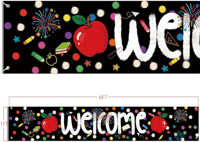 Letjolt Black Welcome Banner Back to School Supplies 6 Ft | Decorations - Image 4