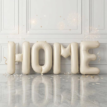 40 Inch Beige HOME Balloons, Large Cream Letter Balloon by BIAPIAN