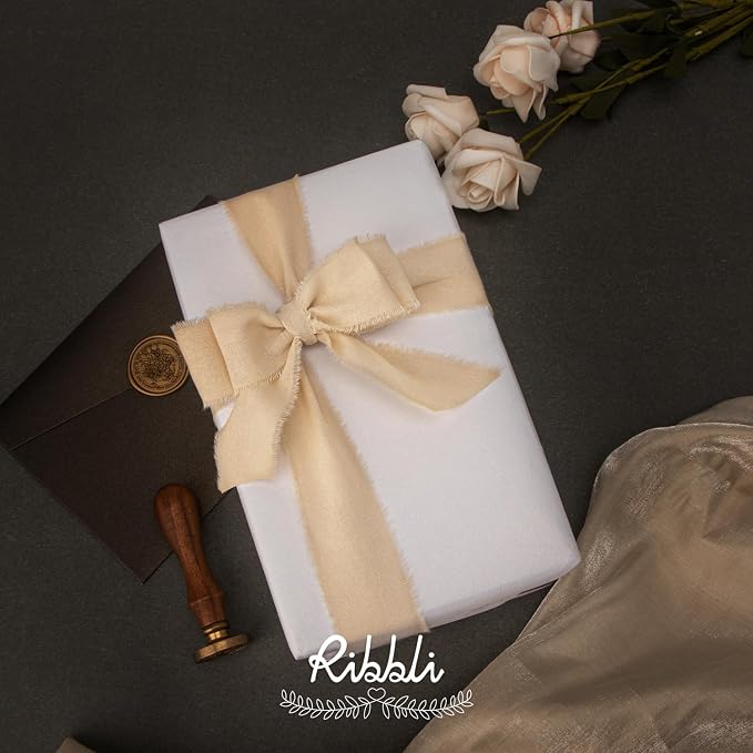 Ribbli 3 Rolls Nude Ribbon 1.5 Inch x 18Yards Beige Handmade Cotton Frayed - Image 2