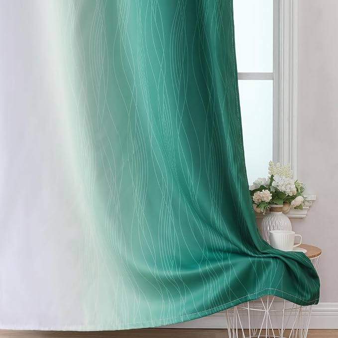Green and Grayish White Ombre Blackout Curtains - Image 6