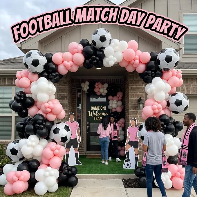 Light Pink and White Soccer Balloons, 12 Inch Pastel Pink and Black Clear - Image 5