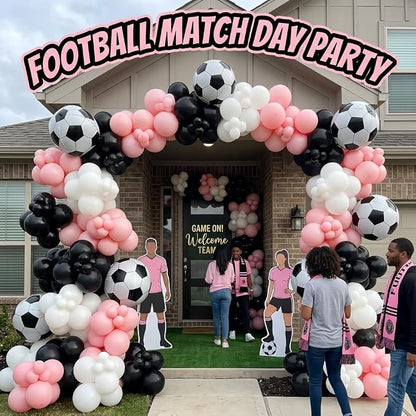 Light Pink and White Soccer Balloons, 12 Inch Pastel Pink and Black Clear - Image 5