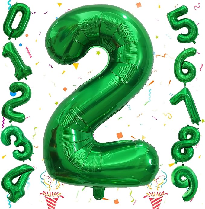 40 Inch 2nd Birthday Number Balloon, Dark Green Foil Self Inflating Balloons by Isndare