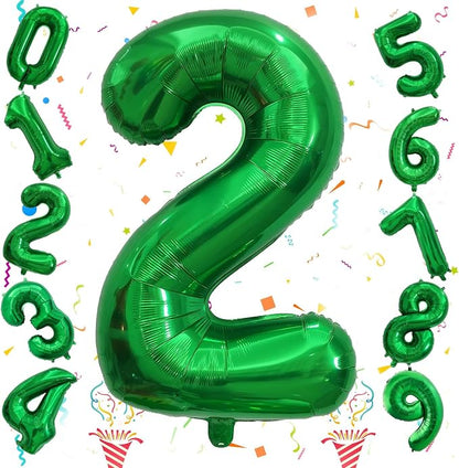 40 Inch 2nd Birthday Number Balloon, Dark Green Foil Self Inflating Balloons by Isndare