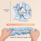 DAISYSILK Pure Mulberry Silk Hair Scrunchie for Women Gentle No-Crease Silk Hair Tie Smooth Elastic Ponytail Holder (Ice Blue)