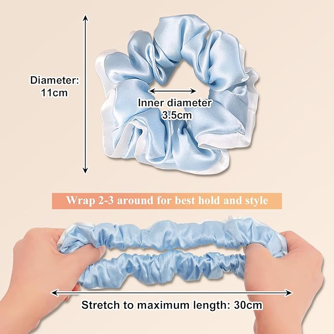 DAISYSILK Pure Mulberry Silk Hair Scrunchie for Women Gentle No-Crease Silk Hair Tie Smooth Elastic Ponytail Holder (Ice Blue)
