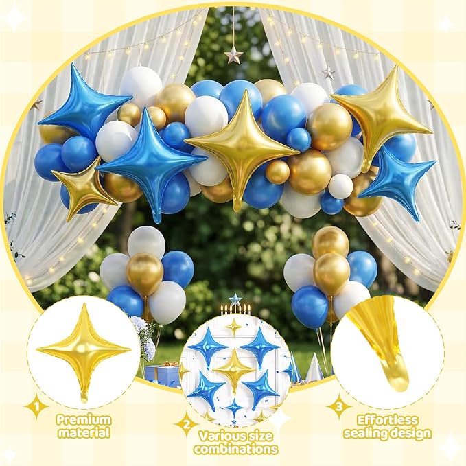 Blue Gold Star Balloons, 26 Inch and 10 Inch Gold Stars Shaped Balloon - Image 3