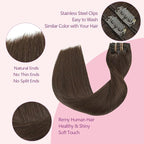 PINKPEARL Human Hair Clip in Hair Extensions 16inch #4 Chocolate Brown Clip in Hair Extensions Real Human Hair 7pcs 120g Natural Human Hair Clip ins for Women(#4-16)