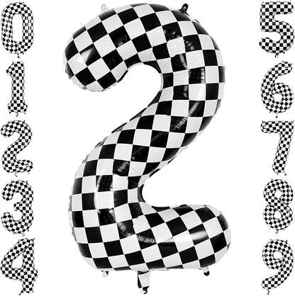 40" Checkered Number 2 Balloon for 2th Race Theme Birthday Party Supplies | 40 by TNCDJKPA