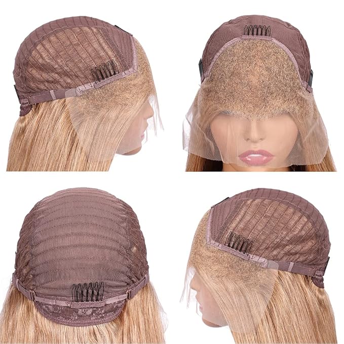 Honey Blonde Straight 13x4 Lace Front Human Hair Wigs with Baby Hair Pre Plucked Brazilian Virgin Hair Transparent HD Lace Frontal Wig for Black Women 180% Density 26 Inch
