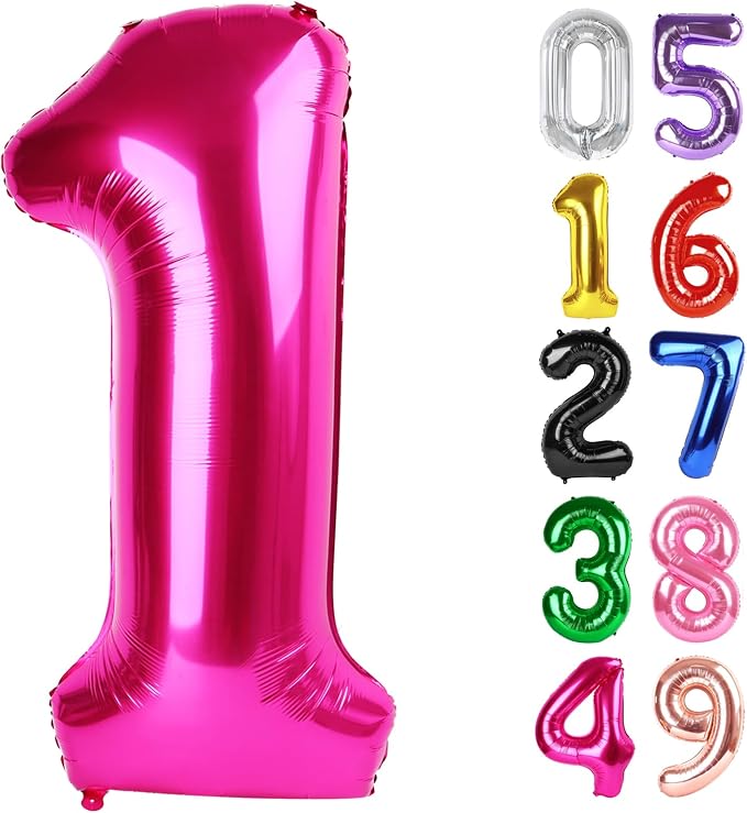 Hot Pink Number 1 Balloon 40 Inch, 1st Birthday Decorations Men Women | Foil by IWERP