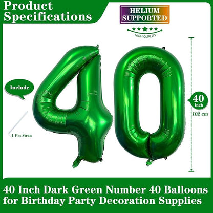 Dark Green 40 Number Balloons, 40 Inch Giant Number 40 Balloons Foil Mylar - Image 2