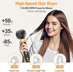 Hair Styler Hair Dryer Brush - 110,000 RPM High-Speed Hot Air Styler,Multi Stylers with Auto-Wrap Curler, Professional Blow Dryer Brush for Fast Curling Volumizing Styling (Black-Orange)