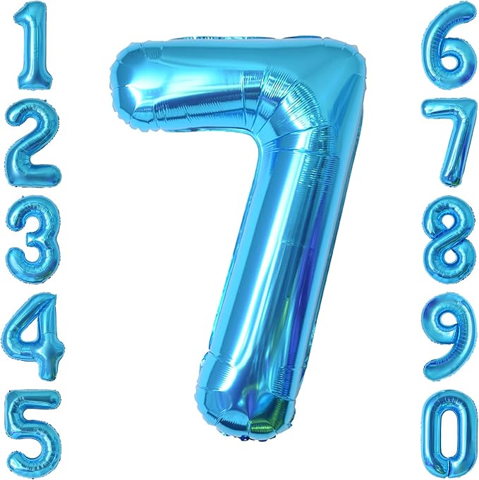 Light Blue Number 7 Balloon 40 Inch, Foil Numeral Sharp Lucky 7 Celebration | by Unknown