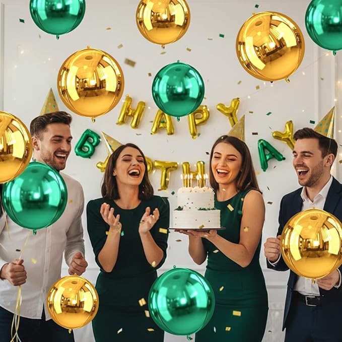 Green and Gold Round Foil Balloons, Metallic Dark Green Gold Foil Baloon - Image 7