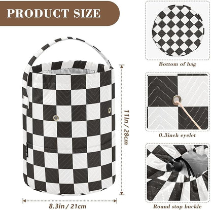 Checkered Black Yarn Bag Small Crochet Bag Drawstring Yarn Storage Organizer - Image 3