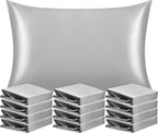 NTBAY 12 Pack Satin Queen Pillowcases for Hair and Skin, Luxurious and Silky Pillow Cases with Envelope Closure, 20 x 30 Inches, Silver Grey
