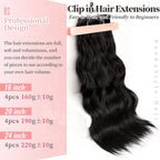 KooKaStyle Clip in Hair Extensions 4PCS Long Wavy Synthetic Dark Black Brown Fiber Double Weft Natural Thick Hairpieces 24Inch for Women