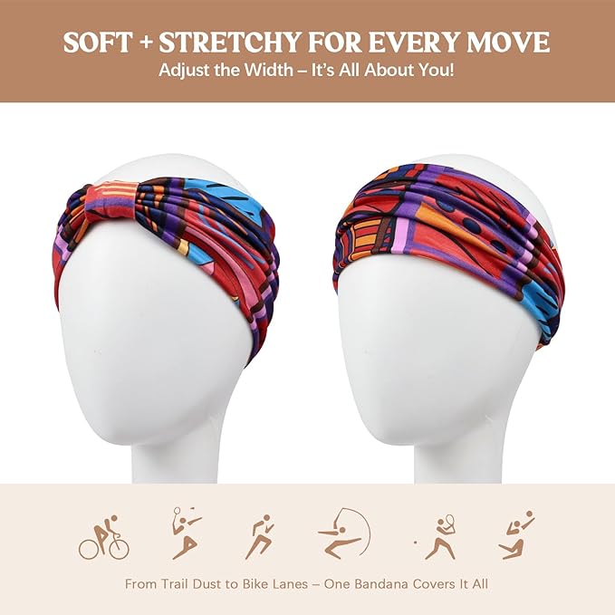 Wide Headbands for Women Knotted No Slip Head Bands Soft Turban Headband Hair Accessories Boho African Solid Color Head Wraps for Women Yoga Workout Pack of 6