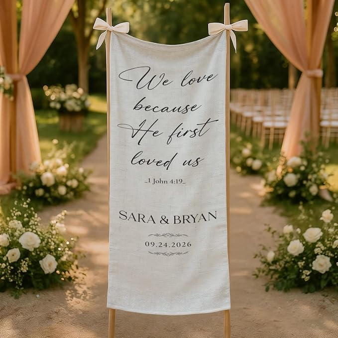 Christian Bible Verse Wedding Linen Wall Tapestry, 1 John 4:19 Scripture Love - Image 5