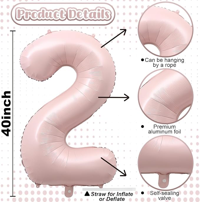 Pastel Pink 20 Balloon Number for Girls, Big Light Blush Pink Foil 2 & 0 Helium - Image 2