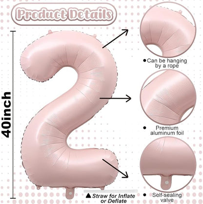 Pastel Pink 20 Balloon Number for Girls, Big Light Blush Pink Foil 2 & 0 Helium - Image 2
