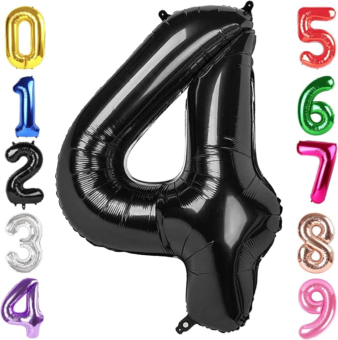40 Inch Black Number 4 Balloon Birthday Party Decorations by Hadoife