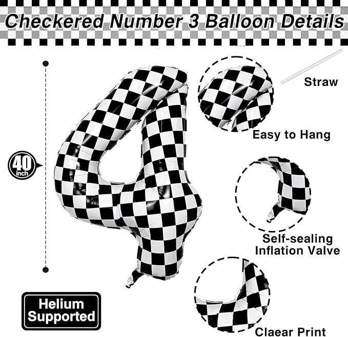 40 Inch Checkered Number 14 Balloon, Race Theme Foil Party Decor | 40in mylar - Image 3