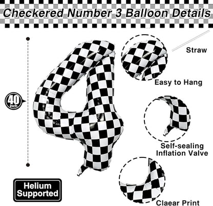 40 Inch Checkered Number 14 Balloon, Race Theme Foil Party Decor | 40in mylar - Image 3