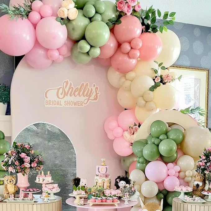 Sage Green Pink Balloon, 60 Packs 12 Inch Olive Green Pink Balloon - Image 5