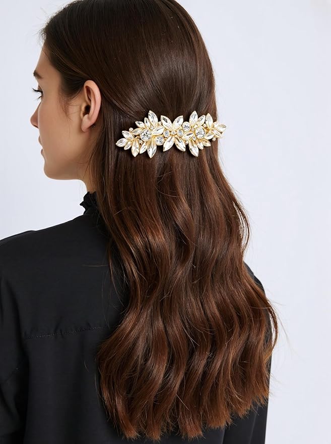 4 Pieces Rhinestone Bridal Hair Clip,Crystal Hair Clips, Rhinestone Jewelry Barrette vintage hair accessories pearl hair clips hair accessories for women wedding Golden leaves Golden/Silver pearls