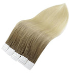 Full Shine Tape in Hair Extensions Human Hair 3 Dark Brown and 8 Fading to 613 Bleach Blonde 20 Inch 50G 20Pcs Invisible Tape in Hair Extensions Balayage Hair Extensions Tape in Ombre Hair Extensions