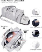 Compact Sports Gym Bag for Women and Men, Cute Mini Duffle Bag with Wet Pocket & Shoes Compartment, Personal Item Travel Workout Bag, 16"-Small, Grey