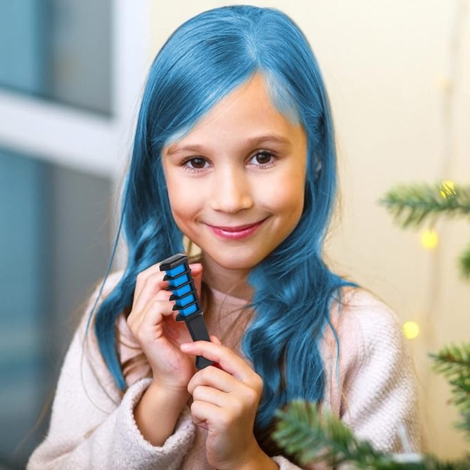 New Hair Chalk Comb Temporary Bright Hair Color Dye for Girls Kids, Washable Hair Chalk for Girls Age 4 5 6 7 8 9 10 New Year Birthday Cosplay DIY, Halloween, Christmas (Blue)