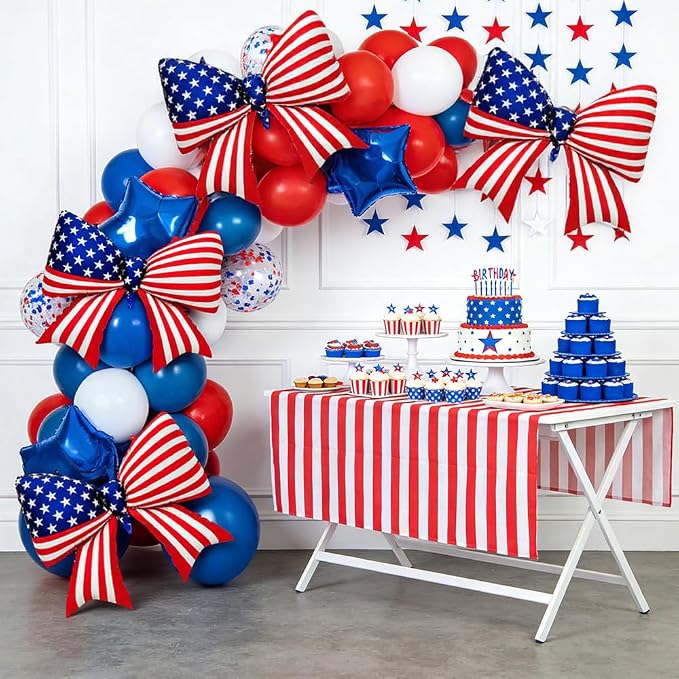 4 PCS Patriotic Bow Foil Balloons, 38 Inch Large American Flag Balloons - Image 6